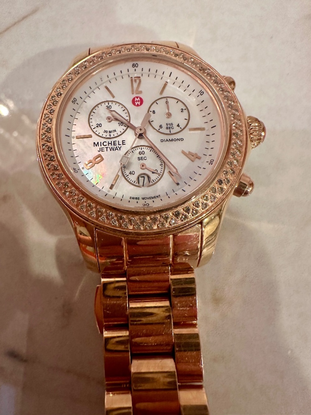Michele Jetway Chronograph Watch Rose Gold diamond hazel #chronograph #luxury